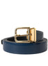 Dolce & Gabbana Blue Calf Leather Gold Metal Buckle Belt Men Dolce & Gabbana