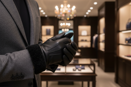 Gants courts en cuir noir et fourrure Dolce &amp; Gabbana