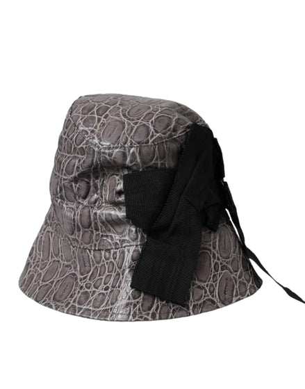 Dolce & Gabbana Black Gray Patterned Leather Bucket Hat Dolce & Gabbana