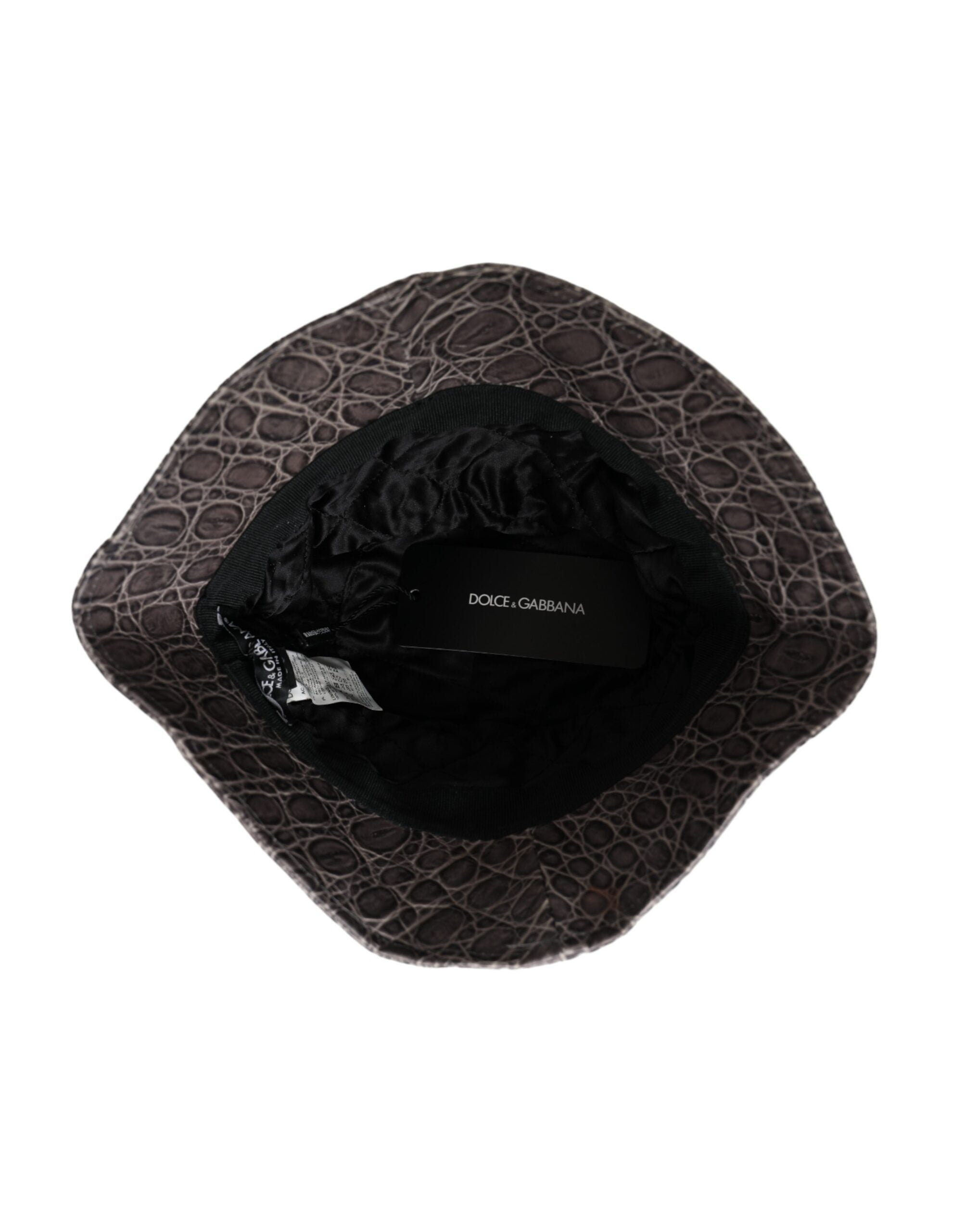 Dolce & Gabbana Black Gray Patterned Leather Bucket Hat Dolce & Gabbana