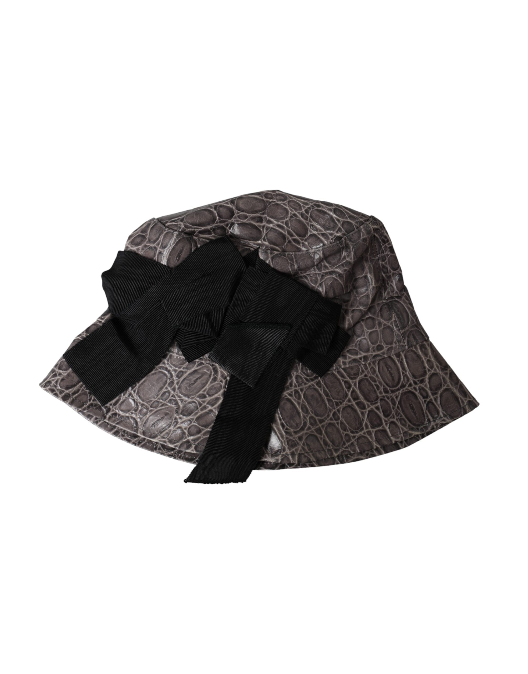 Dolce & Gabbana Black Gray Patterned Leather Bucket Hat Dolce & Gabbana