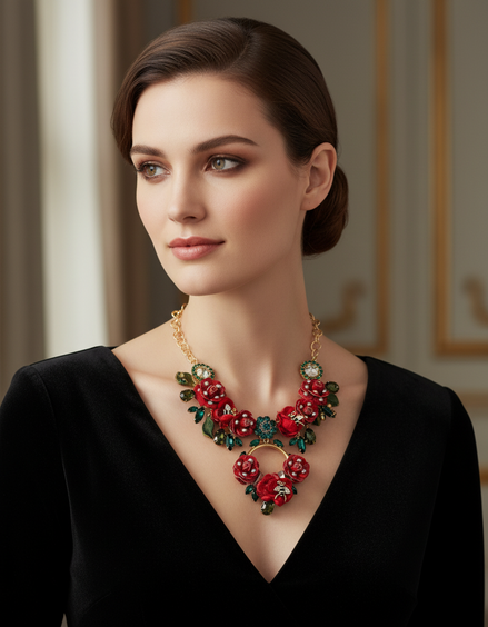 Dolce & Gabbana Gold Brass Link Chain RosePetal Crystal Pendant Necklace Dolce & Gabbana