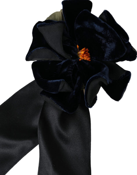 Dolce & Gabbana Black Silk Gold Brass Floral Hair Pin Brooch Dolce & Gabbana