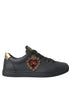 Dolce & Gabbana Black Leather Heart Embellished Sneakers Shoes Dolce & Gabbana