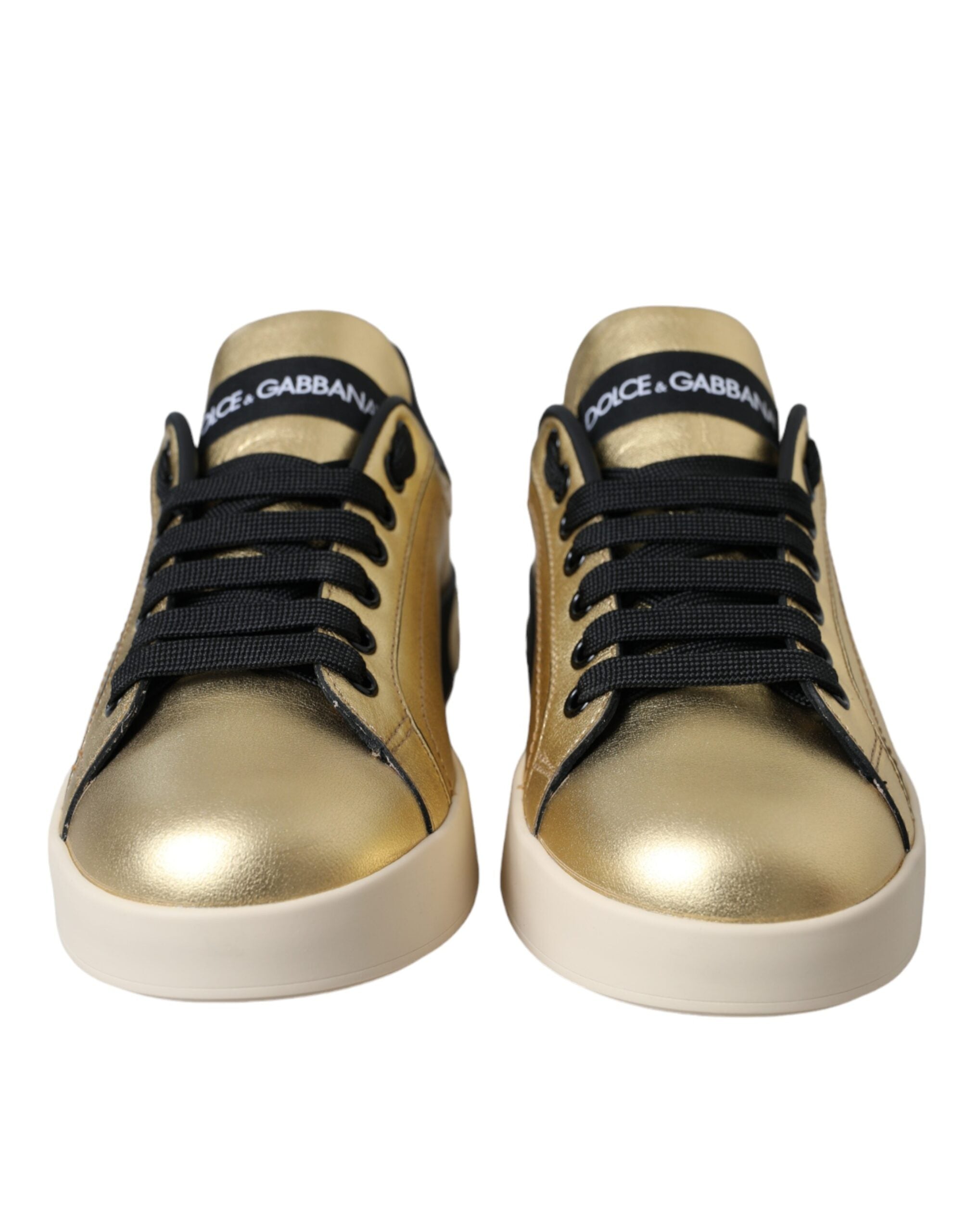 Dolce & Gabbana Gold Portofino Calf Leather Sneakers Women Shoes Dolce & Gabbana