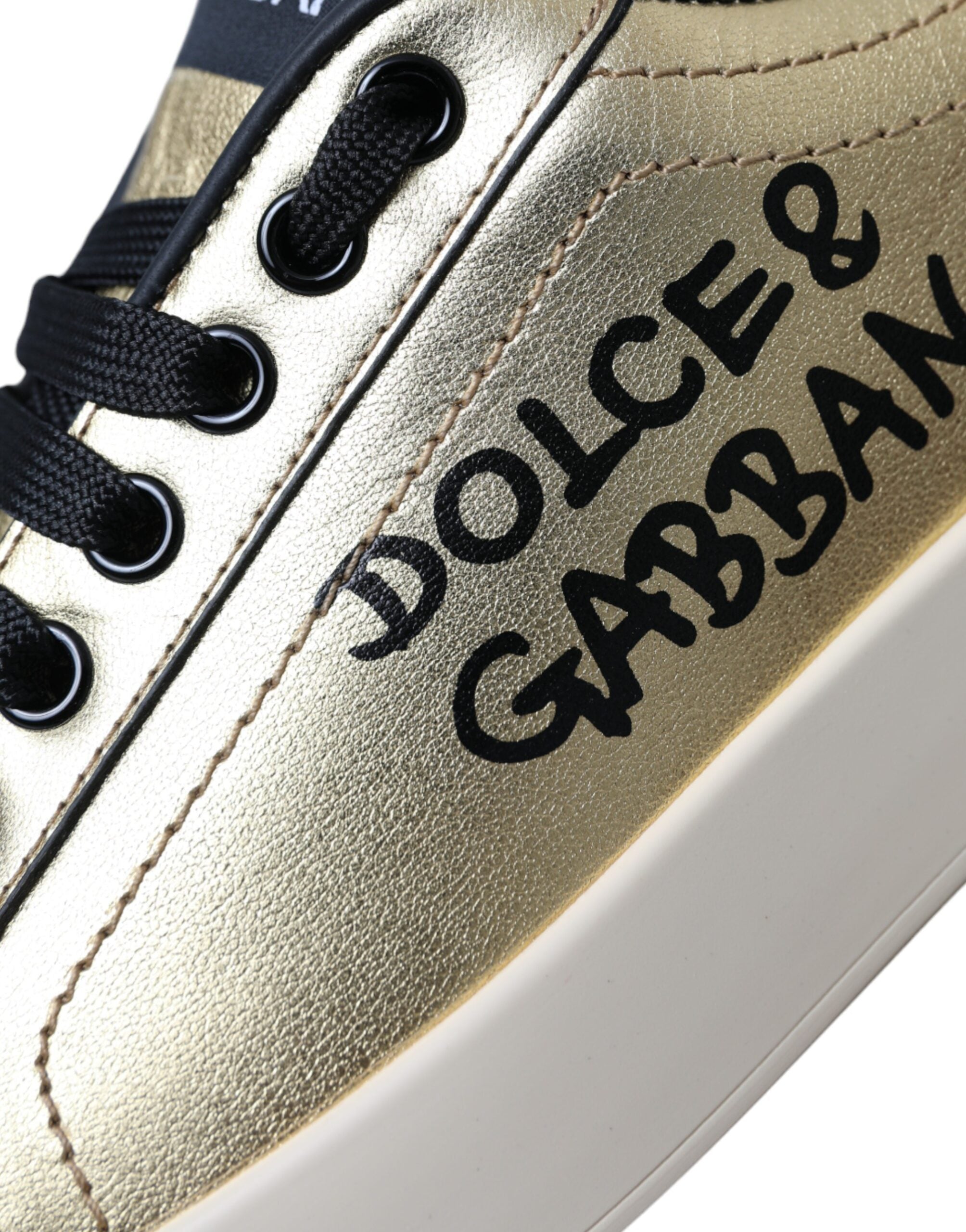 Dolce & Gabbana Gold Portofino Calf Leather Sneakers Women Shoes Dolce & Gabbana