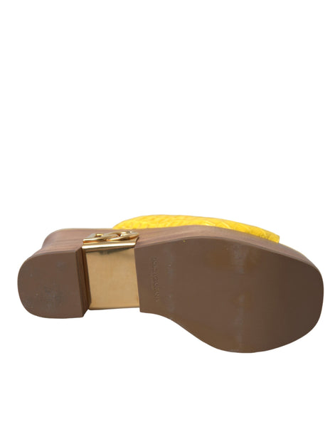 Dolce & Gabbana Yellow Leather Wood Mule Wedge Slides Shoes Dolce & Gabbana