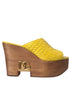 Dolce & Gabbana Yellow Leather Wood Mule Wedge Slides Shoes Dolce & Gabbana