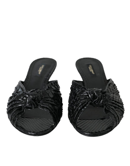 Dolce & Gabbana Black Exotic Leather Heels Slides Shoes Dolce & Gabbana