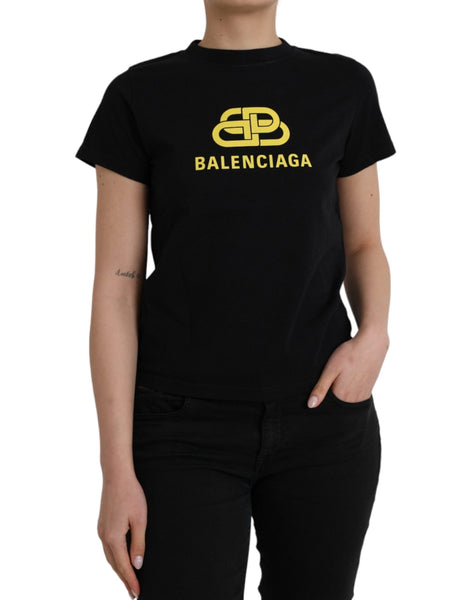 Balenciaga Black Cotton Logo Print Crew Neck Short Sleeves T-shirt Balenciaga