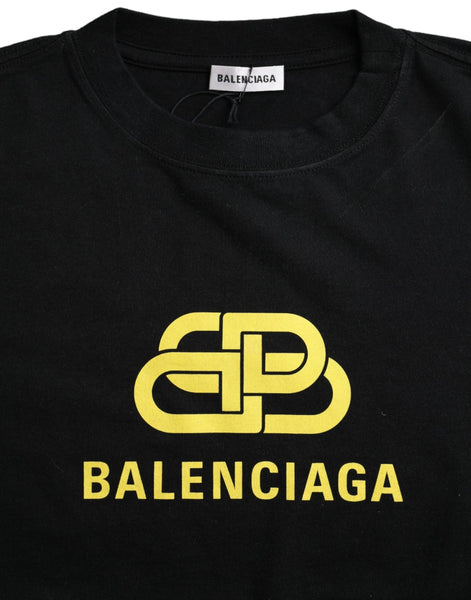 Balenciaga Black Cotton Logo Print Crew Neck Short Sleeves T-shirt Balenciaga