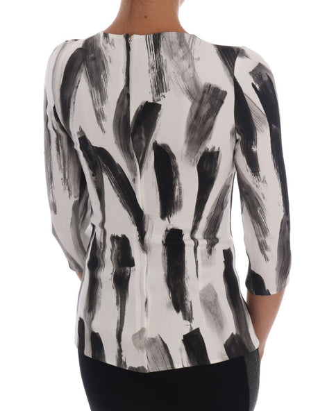 Dolce & Gabbana White Black Striped Printed Blouse Top Dolce & Gabbana