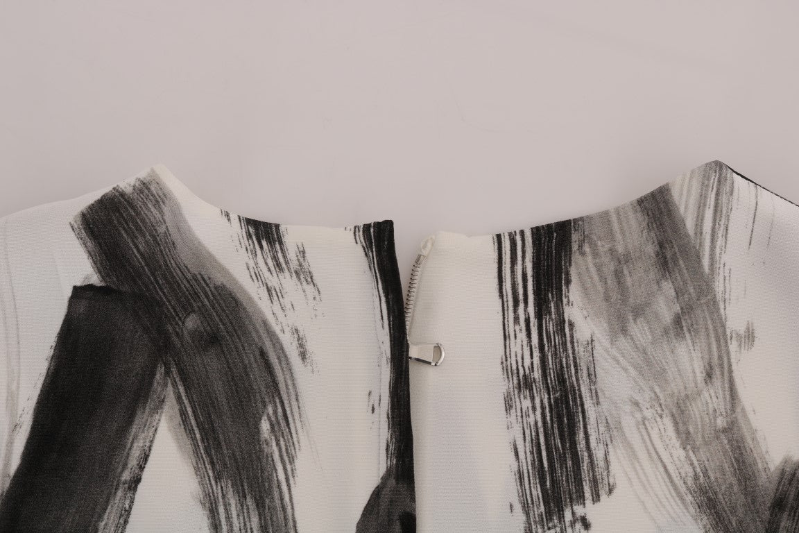 Dolce & Gabbana White Black Striped Printed Blouse Top Dolce & Gabbana