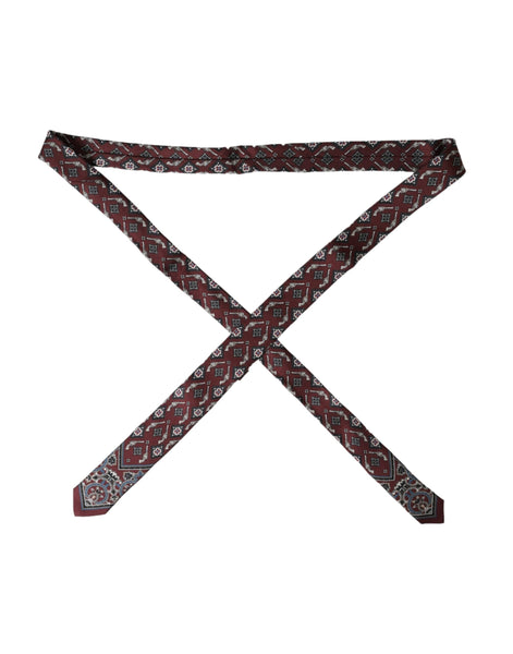 Dolce & Gabbana Bordeaux Printed 100% Silk Adjustable Men Tie Dolce & Gabbana