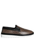 Dolce & Gabbana Brown Black Leather Weaved Men Loafers Shoes Dolce & Gabbana
