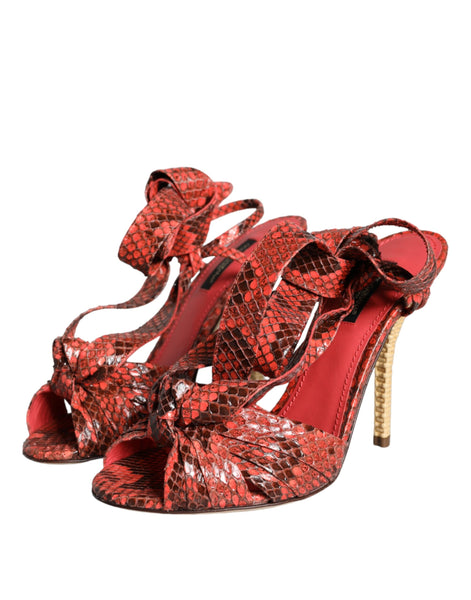 Sandales à talons en cuir exotique corail Dolce &amp; Gabbana