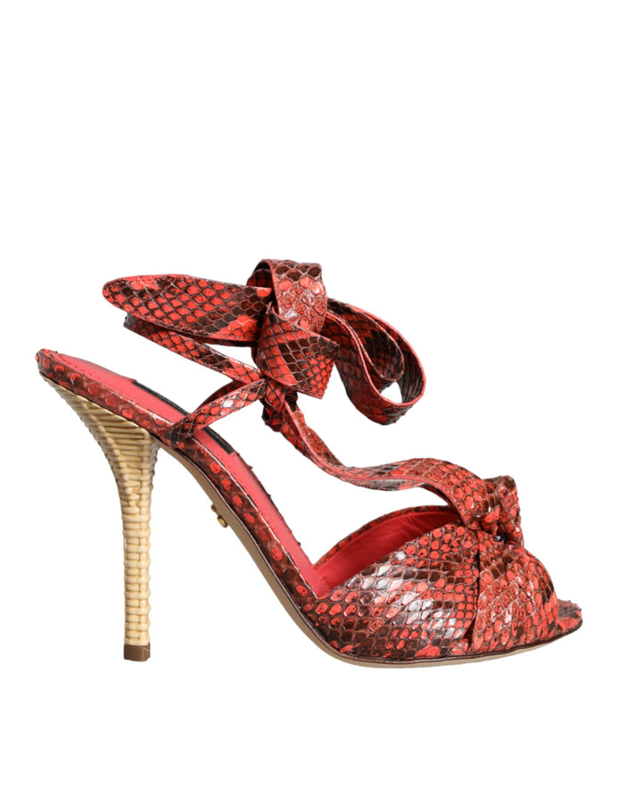 Sandales à talons en cuir exotique corail Dolce &amp; Gabbana