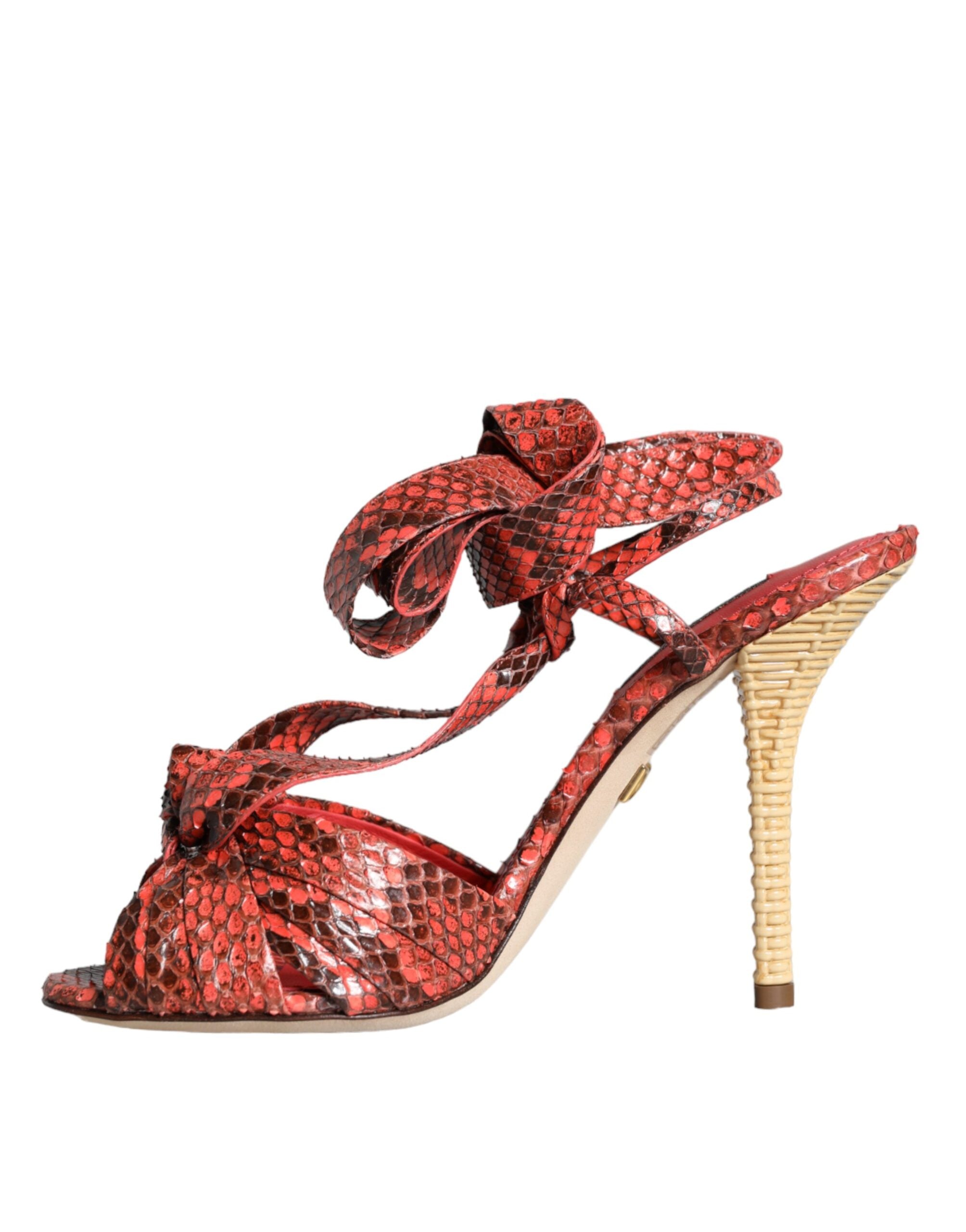 Sandales à talons en cuir exotique corail Dolce & Gabbana