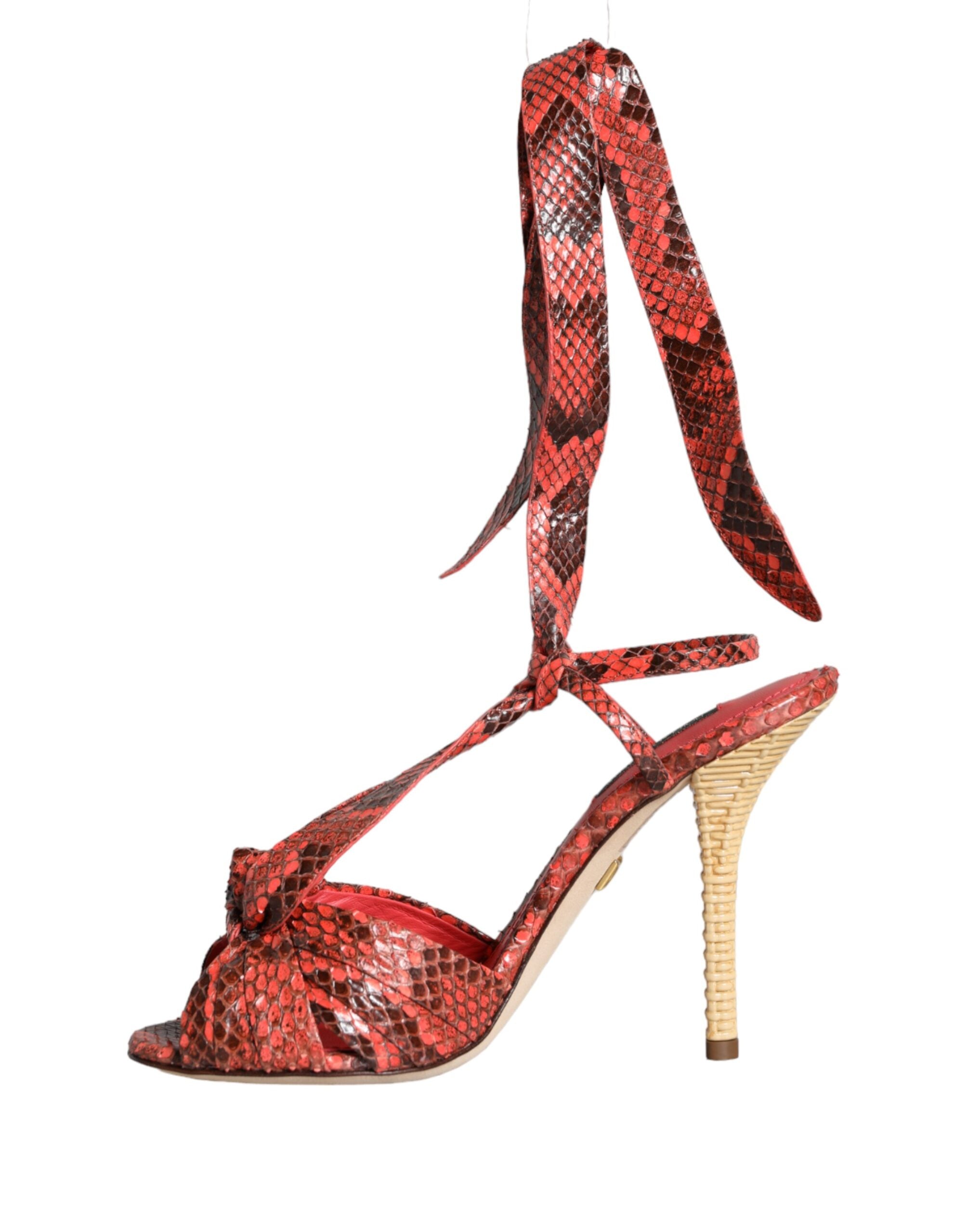 Sandales à talons en cuir exotique corail Dolce & Gabbana