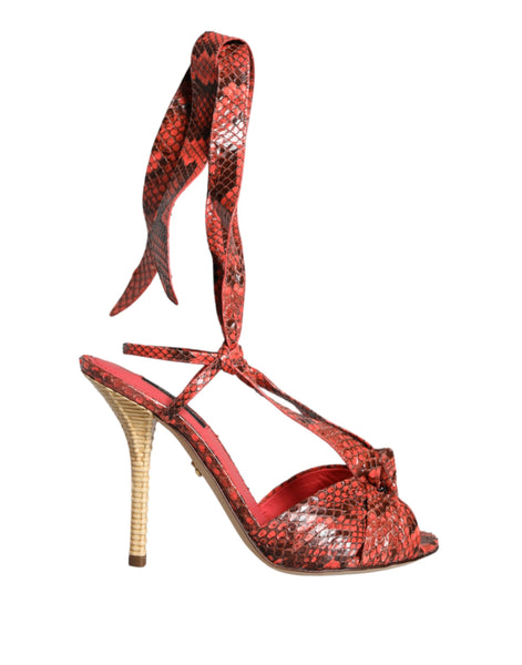Sandales à talons en cuir exotique corail Dolce &amp; Gabbana