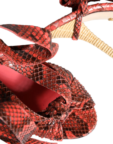 Sandales à talons en cuir exotique corail Dolce &amp; Gabbana