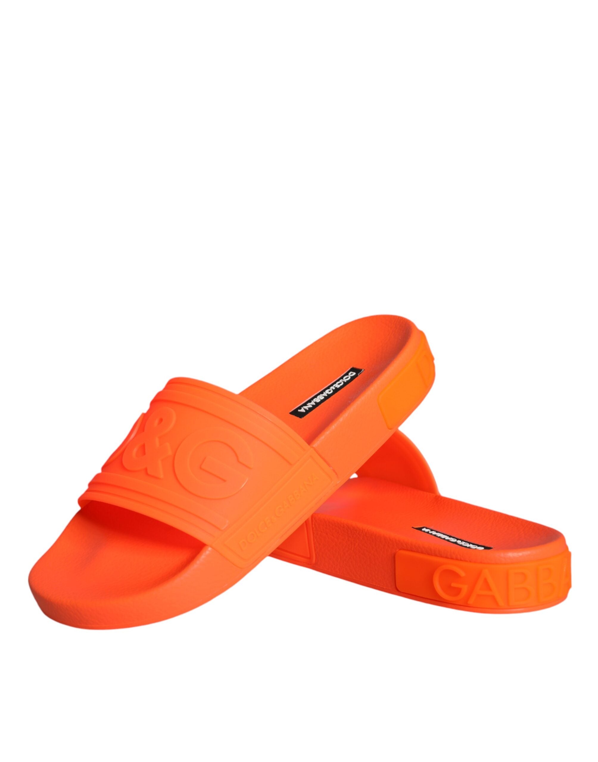 Dolce & Gabbana Orange Rubber Slides Sandals Beachwear Shoes Dolce & Gabbana