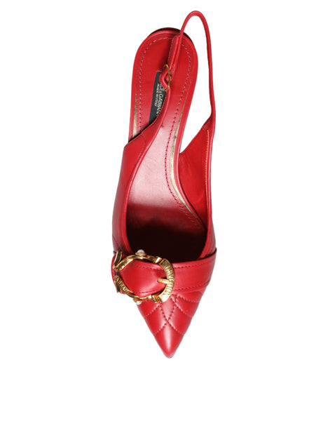 Dolce & Gabbana Red Devotion Leather Heels Slingback Shoes Dolce & Gabbana