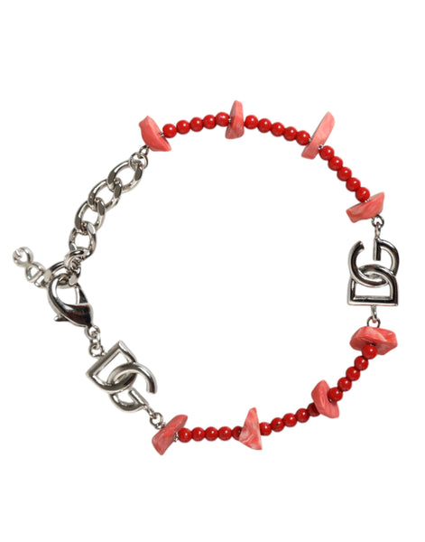 Dolce & Gabbana Silver Tone Brass Beaded Resin DG Logo Chain Bracelet Dolce & Gabbana