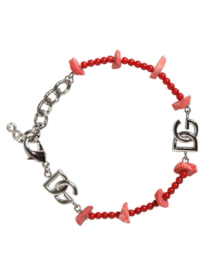 Dolce & Gabbana Silver Tone Brass Beaded Resin DG Logo Chain Bracelet Dolce & Gabbana