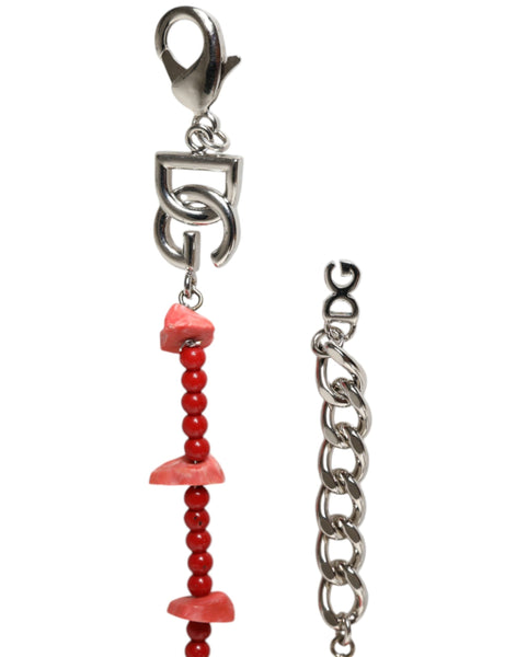 Dolce & Gabbana Silver Tone Brass Beaded Resin DG Logo Chain Bracelet Dolce & Gabbana