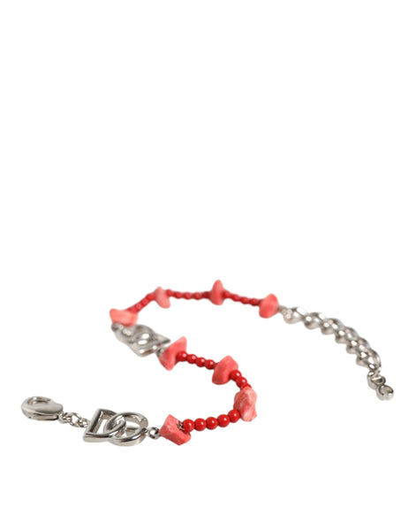 Dolce & Gabbana Silver Tone Brass Beaded Resin DG Logo Chain Bracelet Dolce & Gabbana