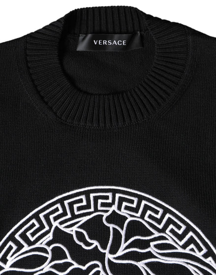 Versace Black Medusa Embroidery Crew Neck Pullover Sweater Versace