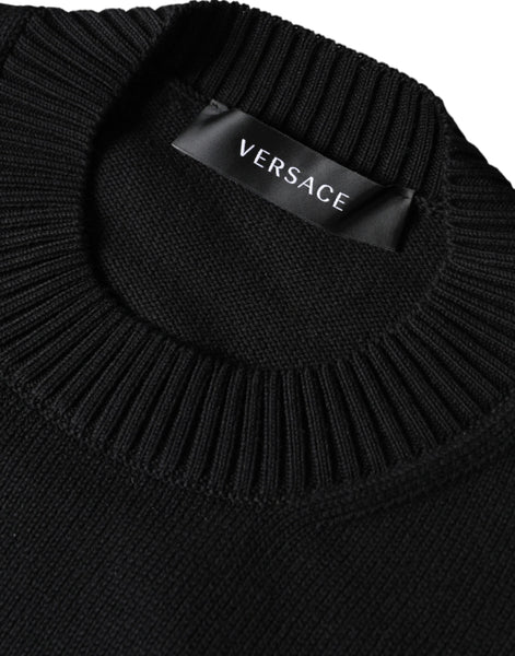 Versace Black Medusa Embroidery Crew Neck Pullover Sweater Versace