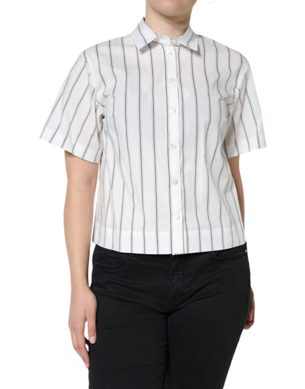 Dolce & Gabbana White Striped Collared Short Sleeve Polo Top Dolce & Gabbana