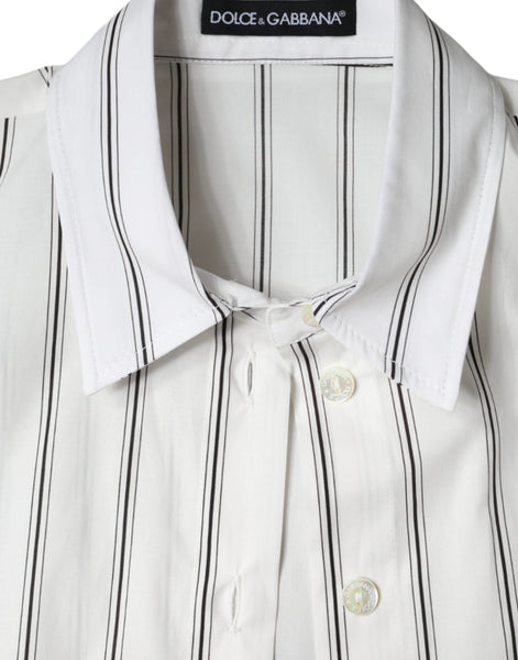 Dolce & Gabbana White Striped Collared Short Sleeve Polo Top Dolce & Gabbana
