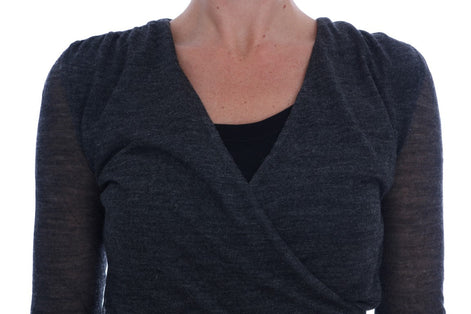 Ermanno Scervino Gray Wool Lace Top Long Sleeved T-shirt Ermanno Scervino