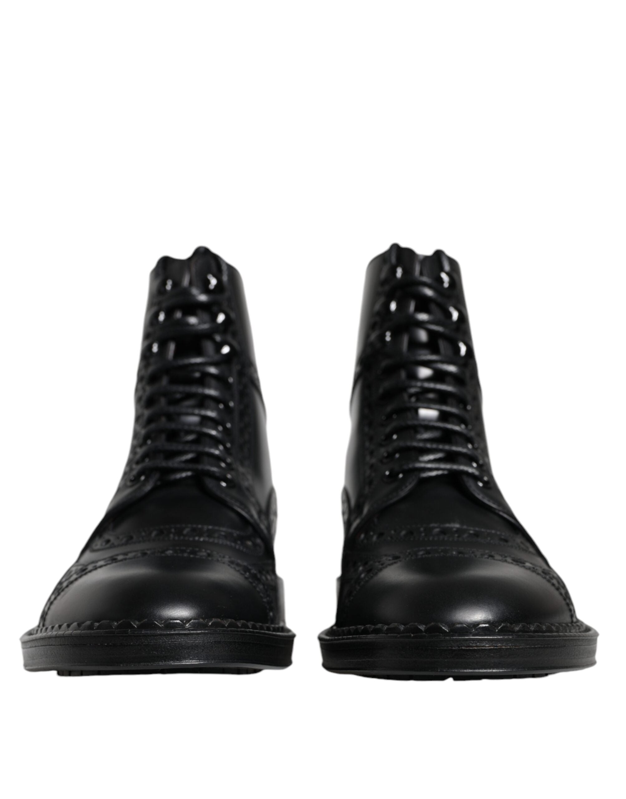 Dolce & Gabbana Black Leather Lace Up Mid Calf Boots Shoes Dolce & Gabbana