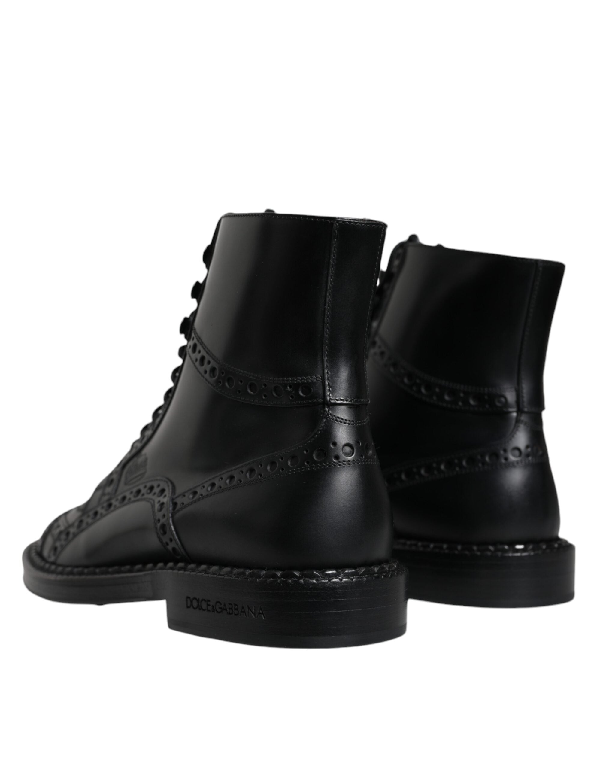 Dolce & Gabbana Black Leather Lace Up Mid Calf Boots Shoes Dolce & Gabbana