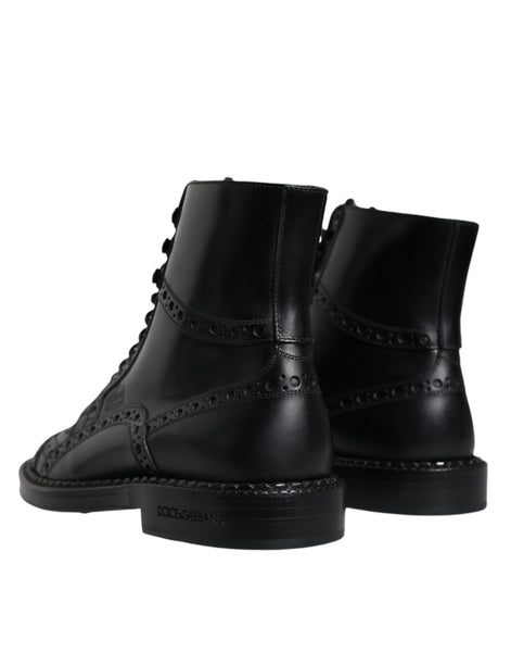 Dolce & Gabbana Black Leather Lace Up Mid Calf Boots Shoes Dolce & Gabbana