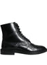 Dolce & Gabbana Black Leather Lace Up Mid Calf Boots Shoes Dolce & Gabbana