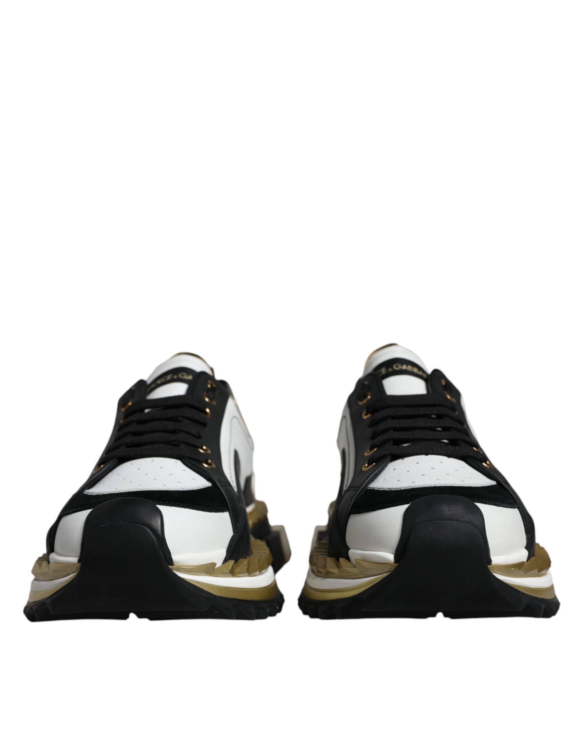 Dolce & Gabbana White Gold Black Leather SUPER KING Sneakers Shoes Dolce & Gabbana