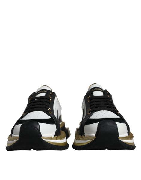 Dolce & Gabbana White Gold Black Leather SUPER KING Sneakers Shoes Dolce & Gabbana