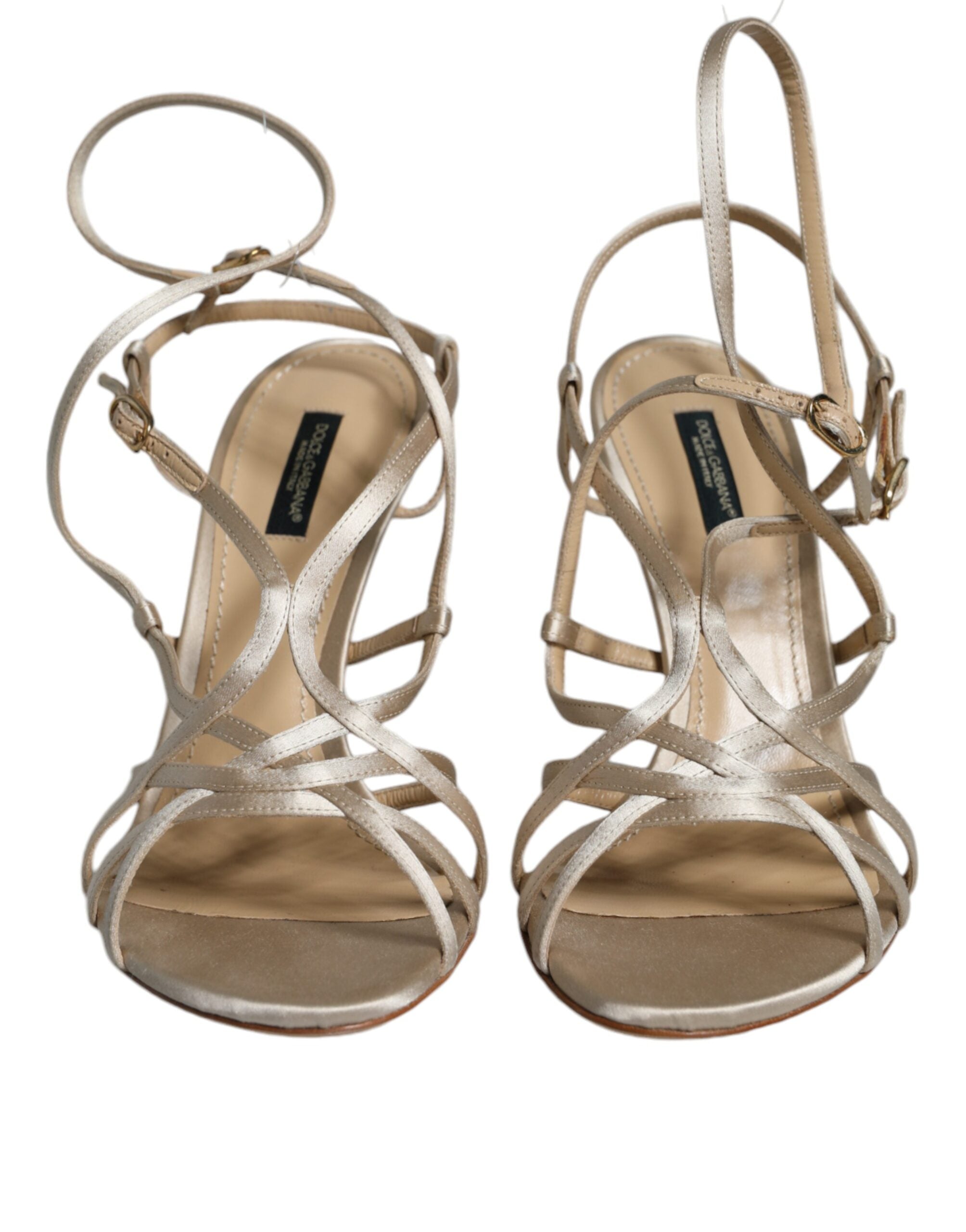 Dolce & Gabbana Beige Leather Stiletto Heels Sandals Shoes Dolce & Gabbana