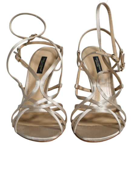 Dolce & Gabbana Beige Leather Stiletto Heels Sandals Shoes Dolce & Gabbana