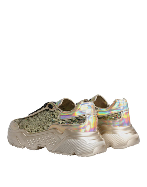 Dolce & Gabbana Gold Sequin Iridiscent Daymaster Sneakers Shoes Dolce & Gabbana