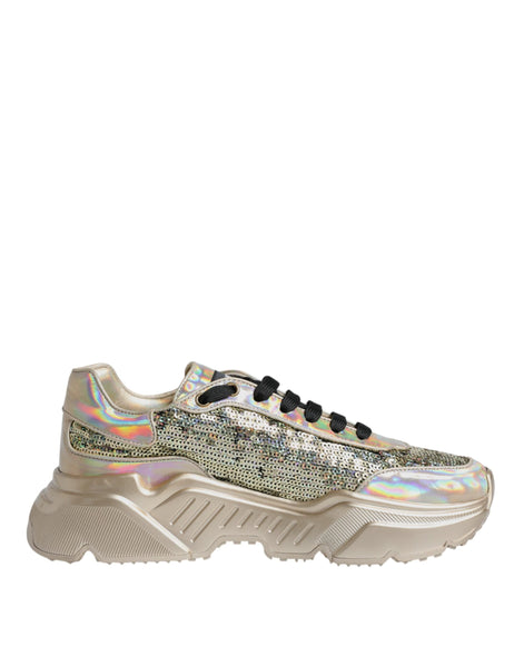 Dolce & Gabbana Gold Sequin Iridiscent Daymaster Sneakers Shoes Dolce & Gabbana