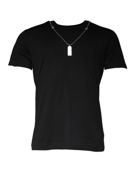 Dolce & Gabbana Black Cotton Necklace Embellished T-shirt Dolce & Gabbana