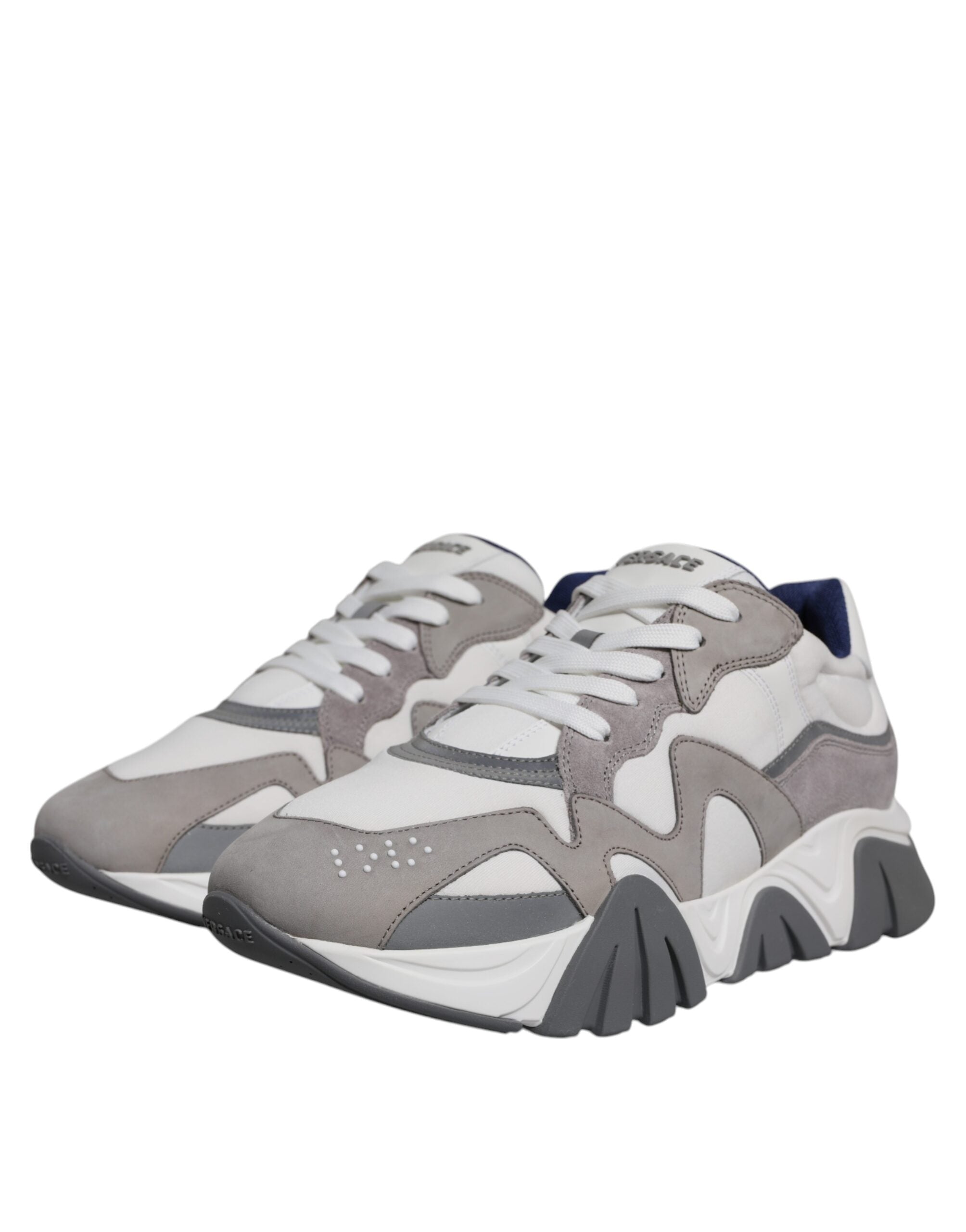 Versace Grey Leather Neoprene Chunky Low Top Squalo Sneakers Shoes Versace