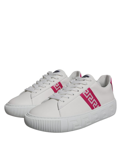 Versace White Pink Greca Print Platform Low Top Sneakers Shoes Versace