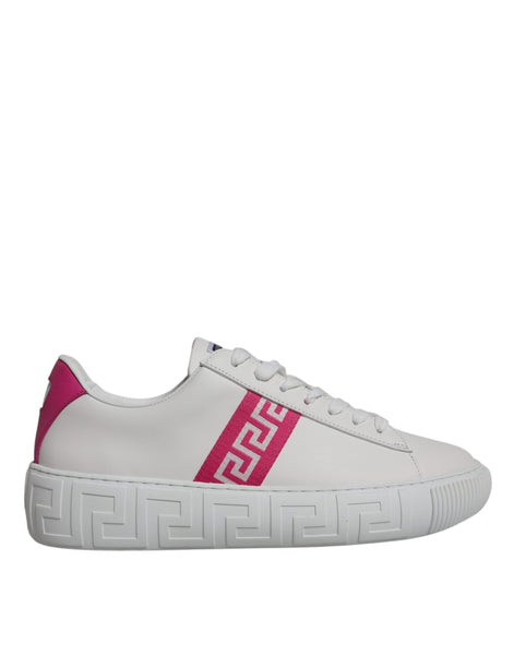 Versace White Pink Greca Print Platform Low Top Sneakers Shoes Versace